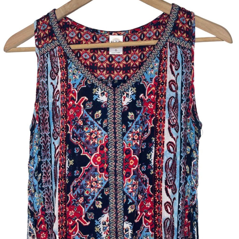 BILA | Boho Embroidered Floral Tunic Ruffle Sleeveless Blouse Tank Top | Size S - Picture 5 of 12